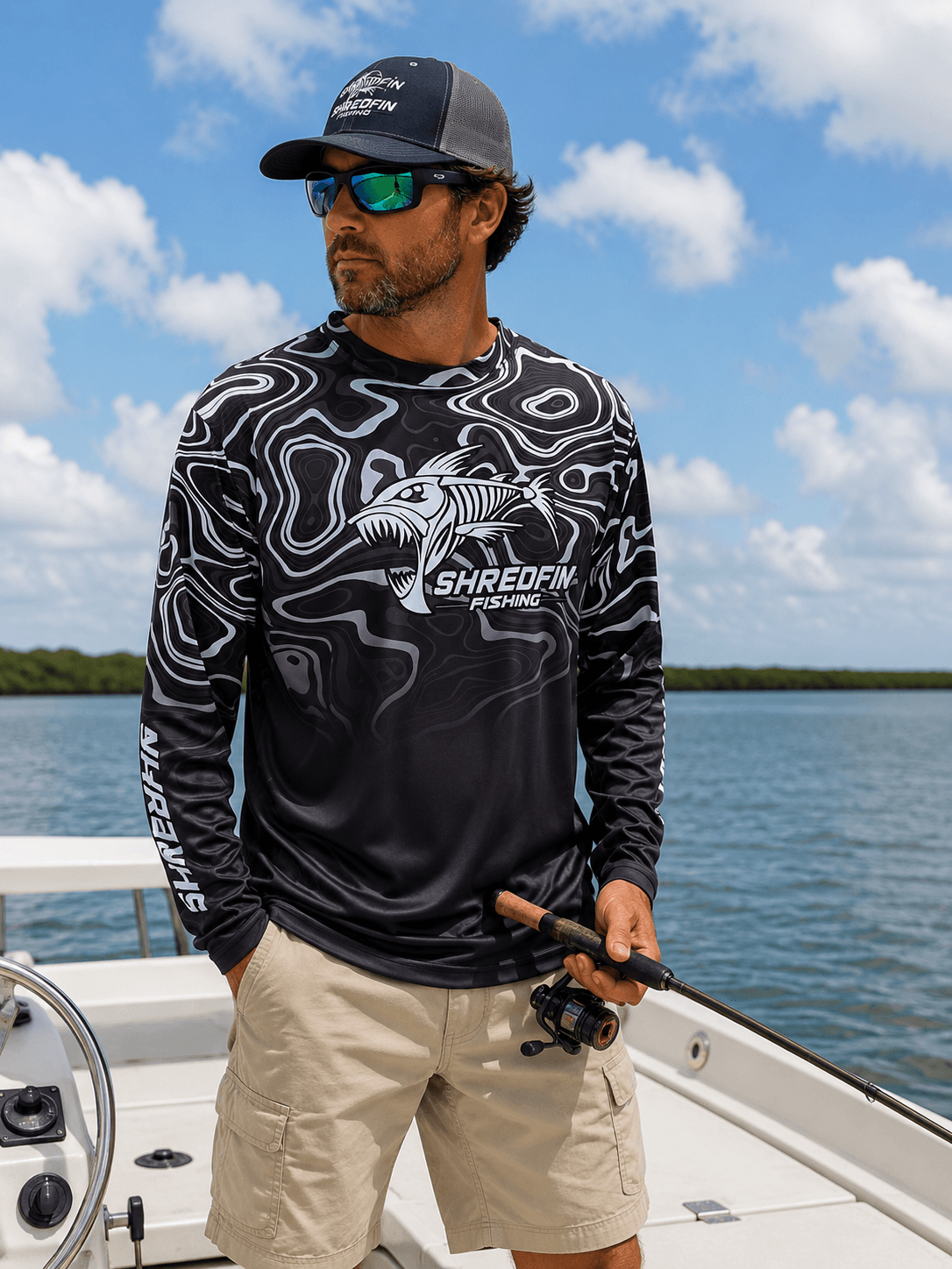 Shredfin Black & White Swirl Performance Fishing Shirt - XL