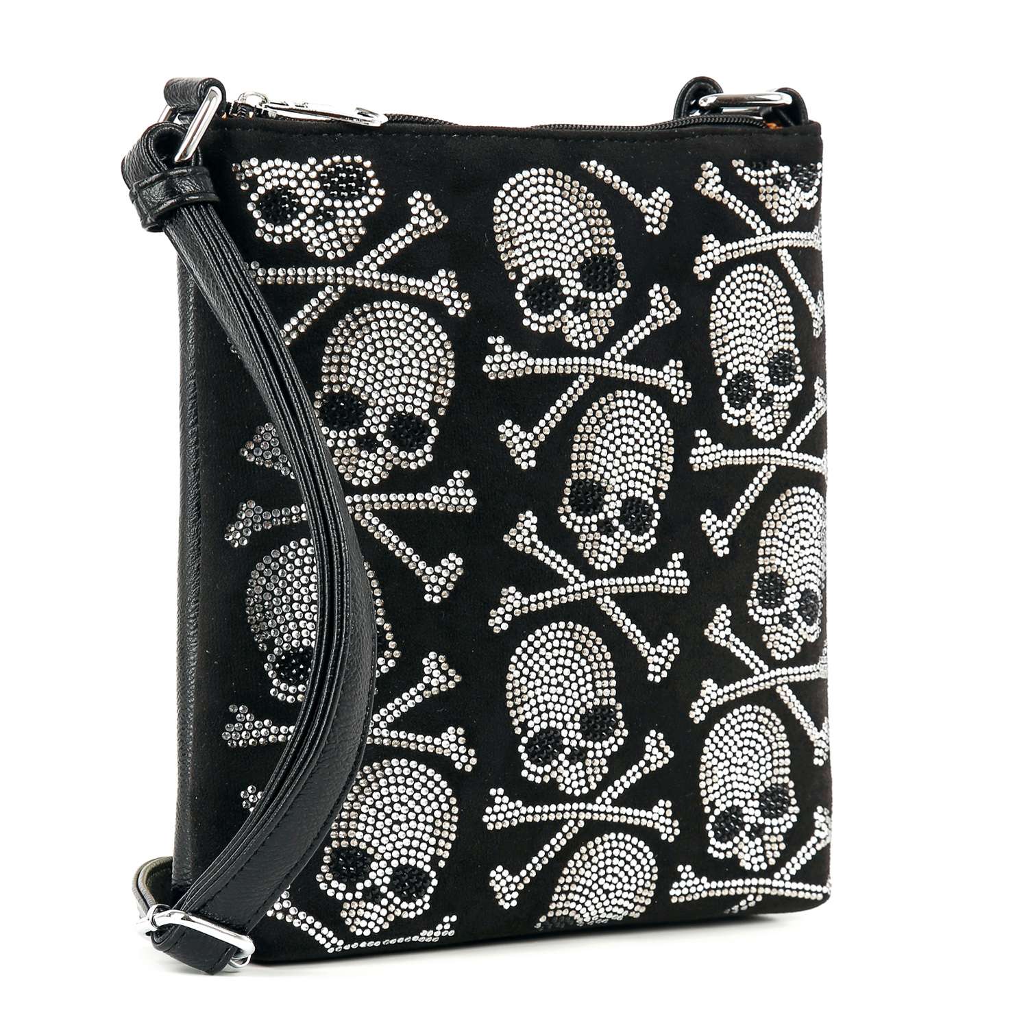 Stunning Bling Skull Crossbody Bag: Black