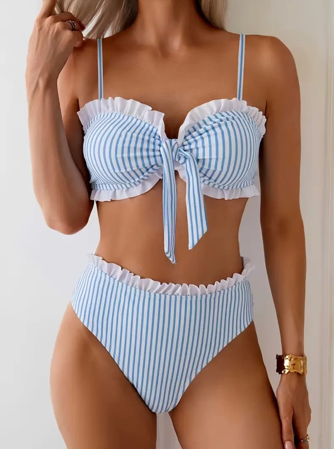 Nautical Striped Blue & White Bandeau Bikini - XL
