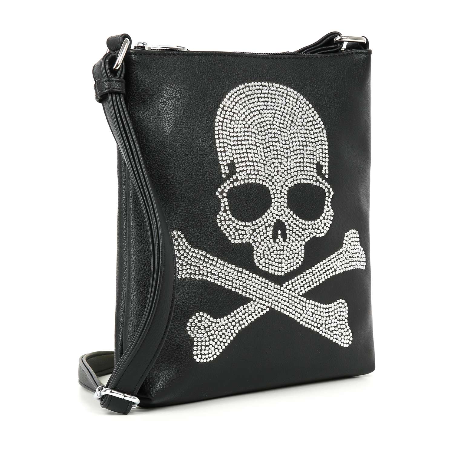 Rhinestone Skull and Crossbones Crossbody: Black