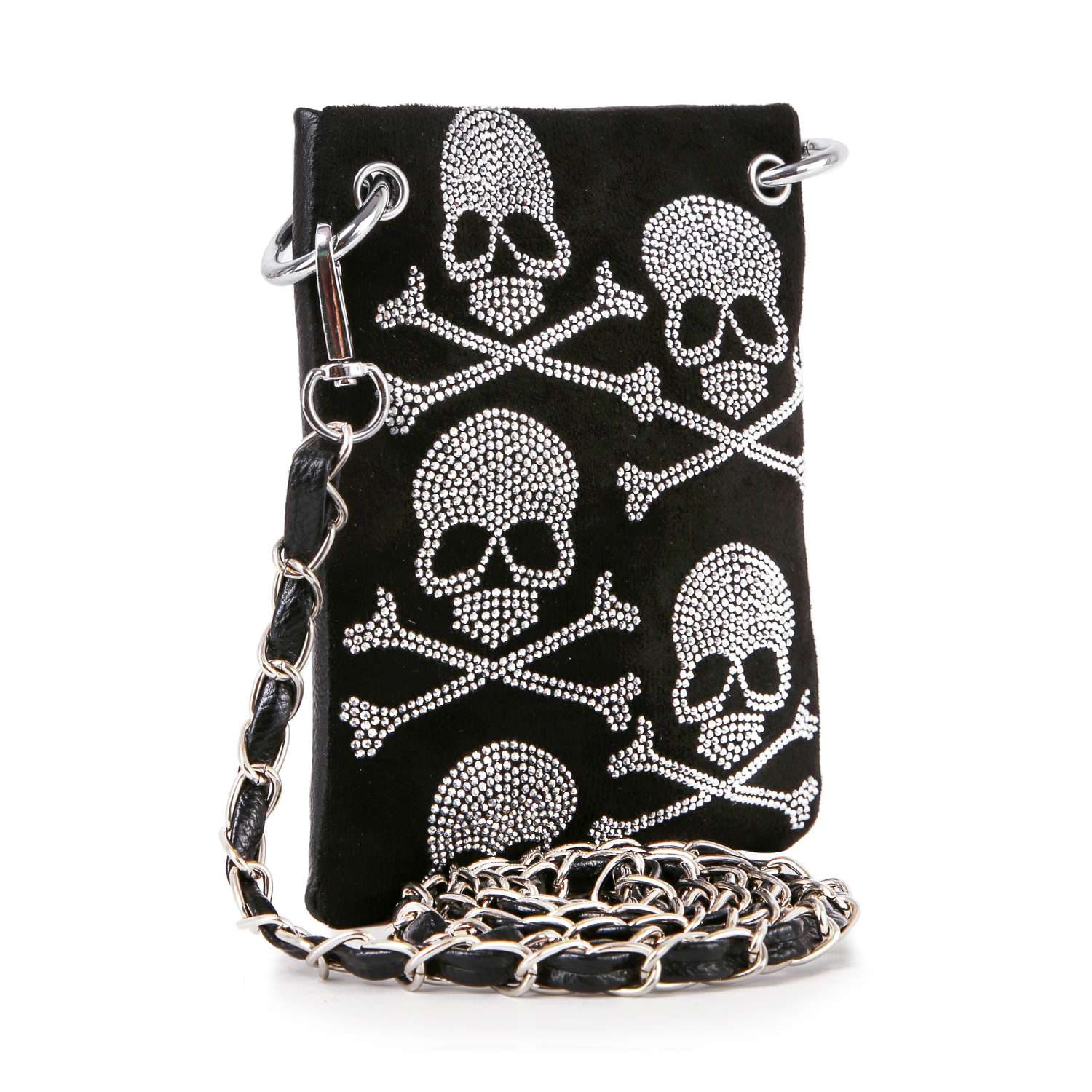 Rhinetone Skull Pattern Petite Crossbody Sling: Black