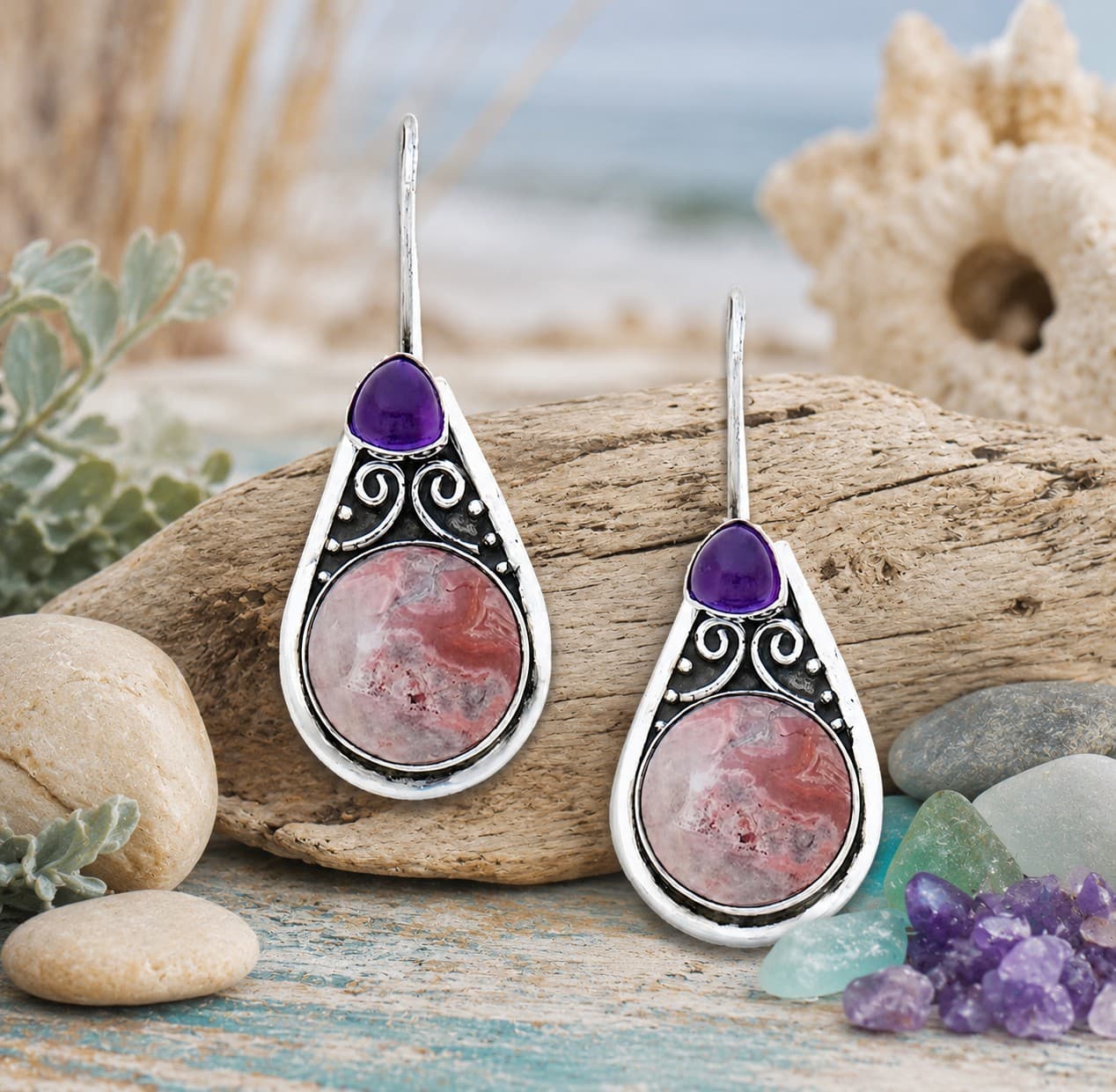 Rosetta Picture Rock Earrings with Amethyst