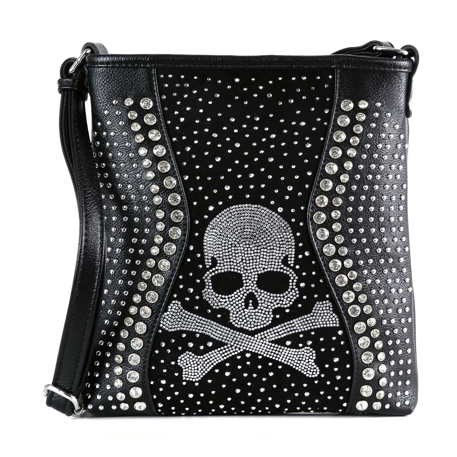 Skull Rhinestone Crossbody Sling: Black
