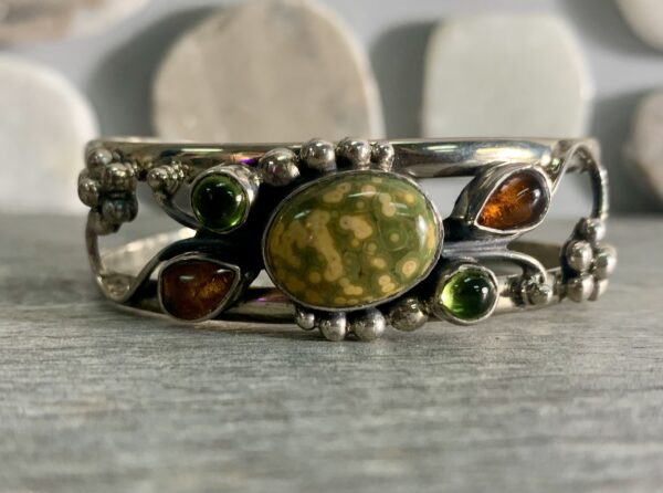 Ocean Jasper Bracelet with Amber & Peridot Cabs - Image 2