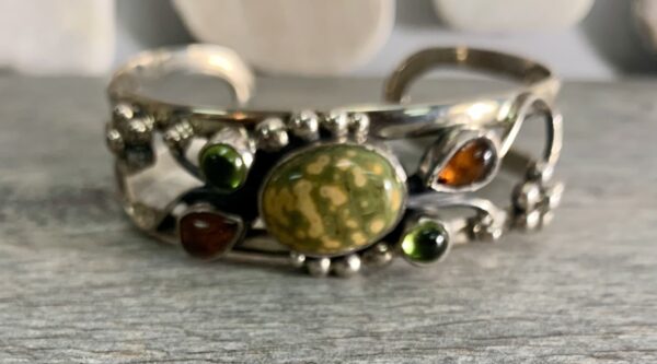Ocean Jasper Bracelet with Amber & Peridot Cabs - Image 3