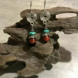 Turquoise Bali & Copper Spiral Earrings