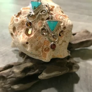 Turquoise w Amber Earrings