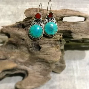 Turquoise w Garnet Teardrop Earrings