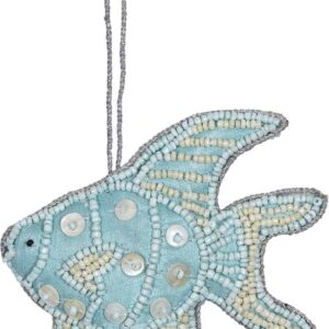 Handcrafted Tropical Beaded Blue/White Fish Ornament