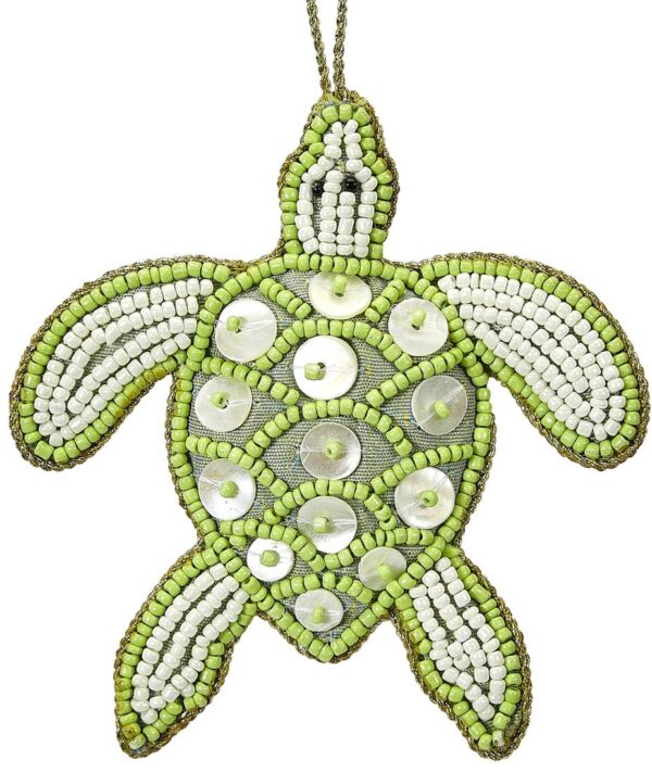 Handcrafted Lime Green Sea Turtle Beaded Ornament