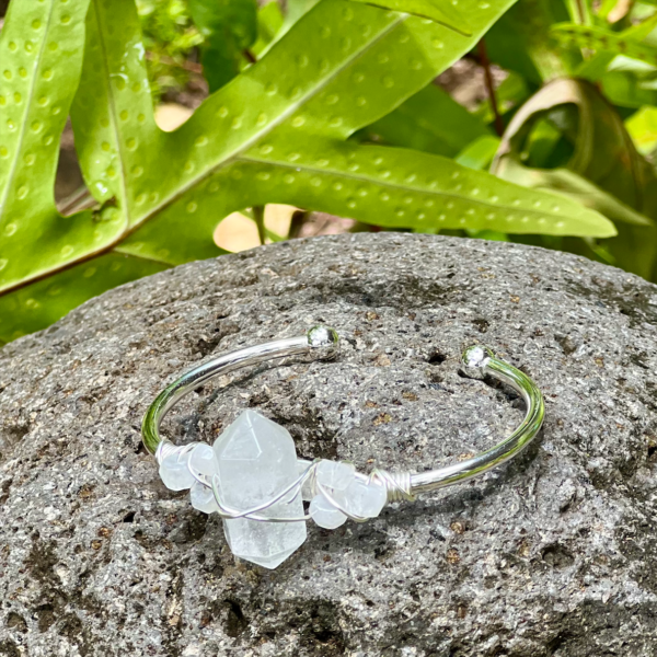 Crystal Quartz Gemstone Silver Bangle Cuff - Image 2
