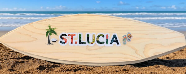 St. Lucia Handcrafted Whitewashed Wooden Surfboard - Image 2