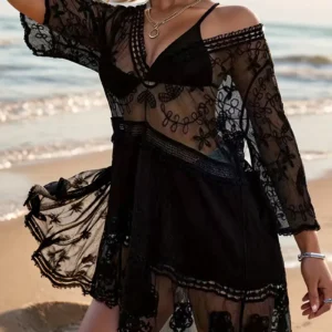 Black Boho Lace Beach Cover Up