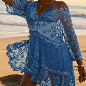 Beach Boho Dress and Cover-Up in Denim Blue Lace