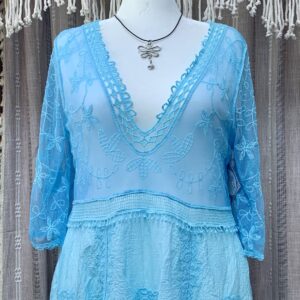 Beach Boho Dress and Cover-Up in Sky Blue Lace