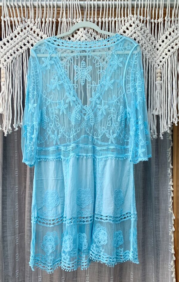 Beach Boho Dress and Cover-Up in Turquoise Blue Lace - Image 2
