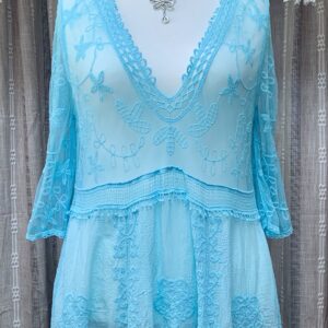 Beach Boho Dress and Cover-Up in Turquoise Blue Lace