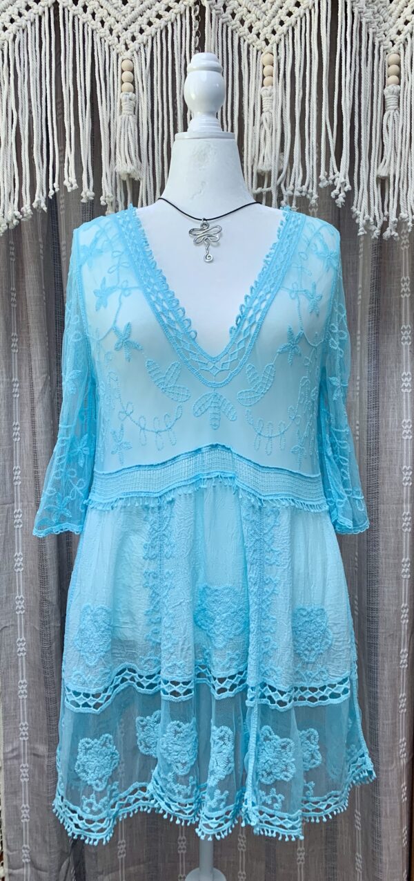 Beach Boho Dress and Cover-Up in Turquoise Blue Lace