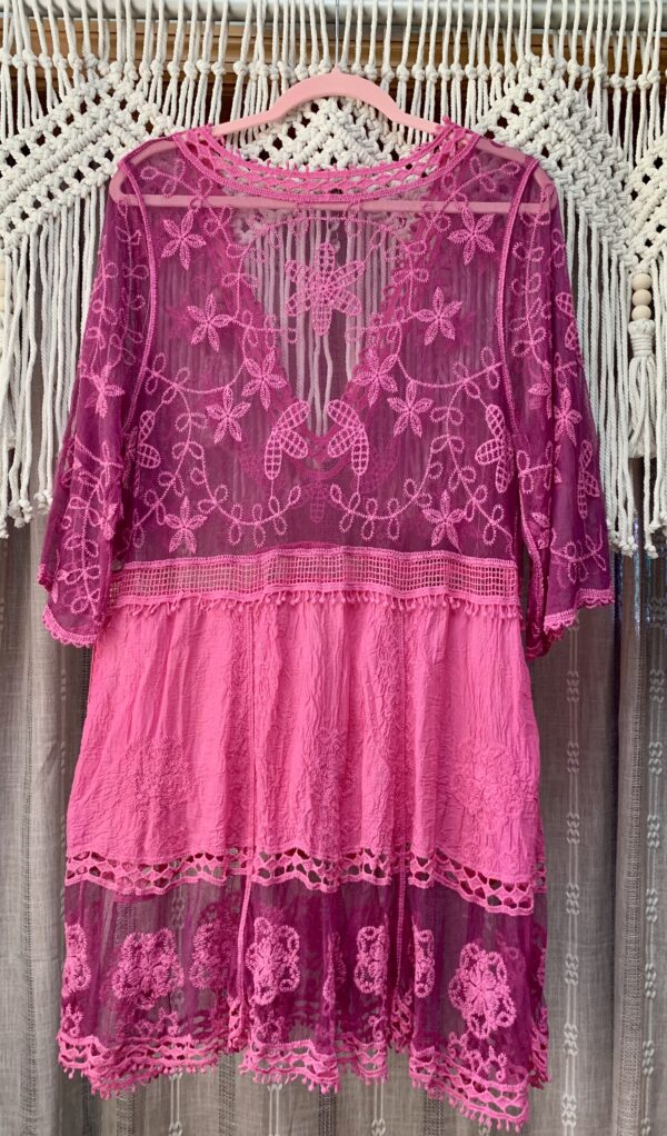 Beach Boho Dress and Cover-Up in Vivid Pink Lace - Image 5