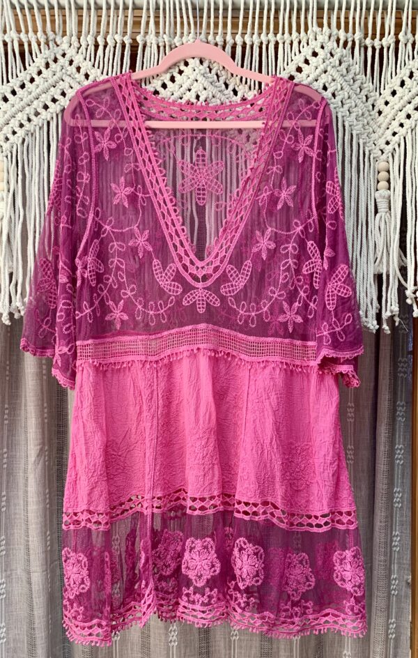 Beach Boho Dress and Cover-Up in Vivid Pink Lace - Image 3