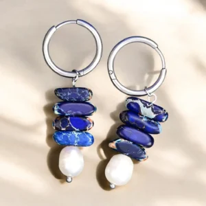 Lapis Jasper & Ocean Bliss Pearl Drop Earrings