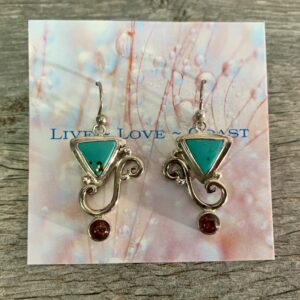 Turquoise Earrings with Amber Cabs