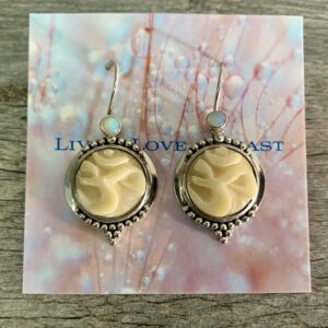 Tagua Nut OM symbol Earrings with Opal Cabs