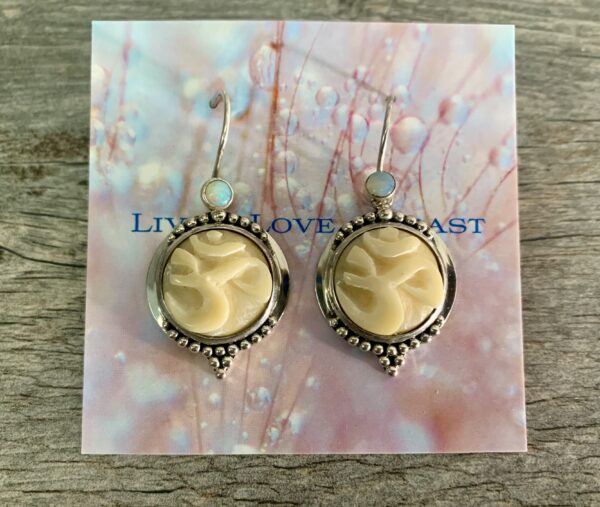 Tagua Nut OM symbol Earrings with Opal Cabs