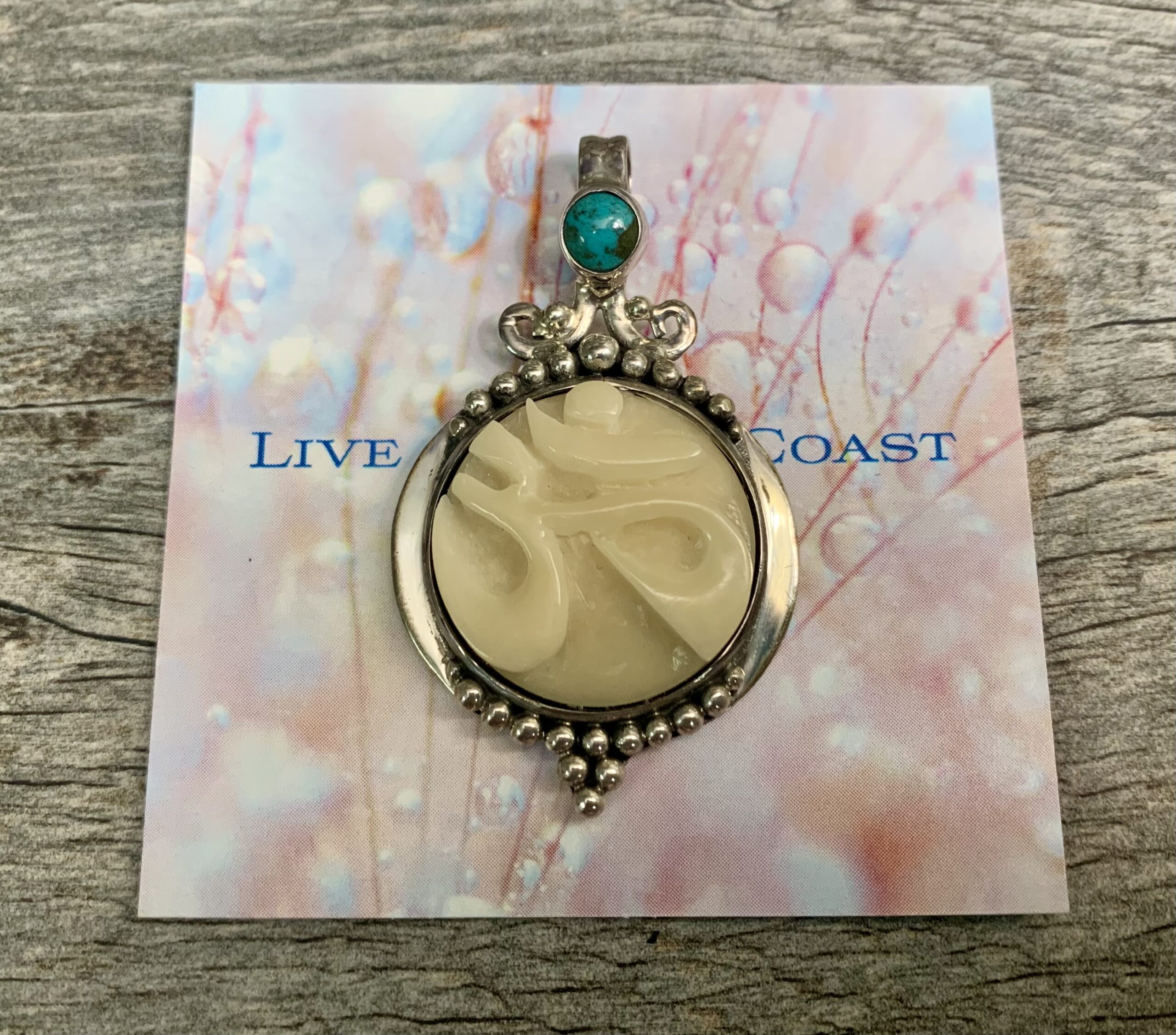 Tagua Nut OM Pendant with Turquoise Cab