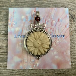 Tagua Nut Sunflower with Amber Cab Pendant