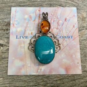 Turquoise Earrings with Amber Cab Pendant