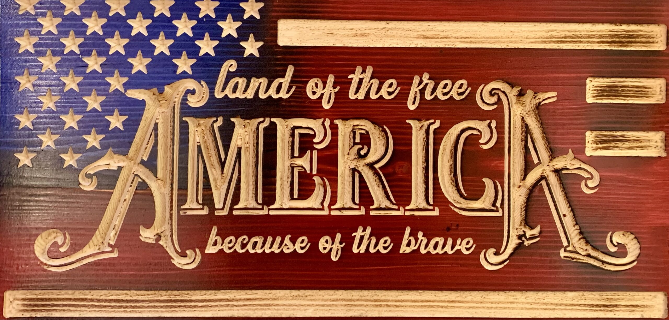America -Land of the Free - Handcrafted Patriotic Wall Plaque